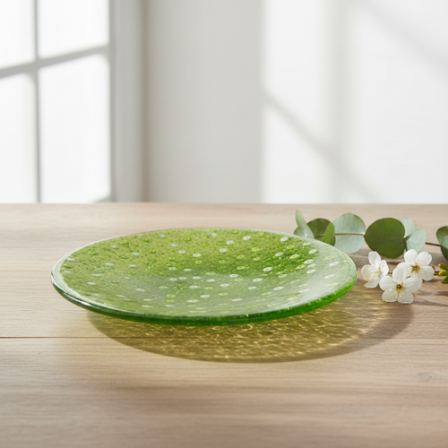Spring Green Hand-Crafted Glass Bowl in elegant setting