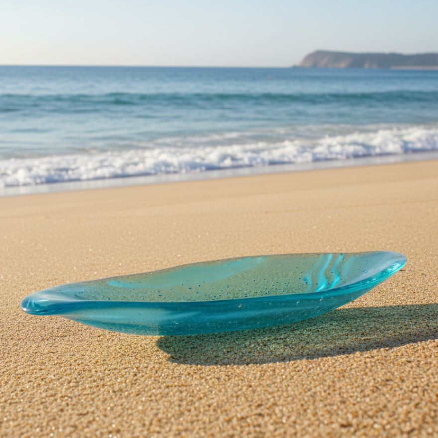 Turquoise Hand-Crafted Oval Shaped Glass Bowl