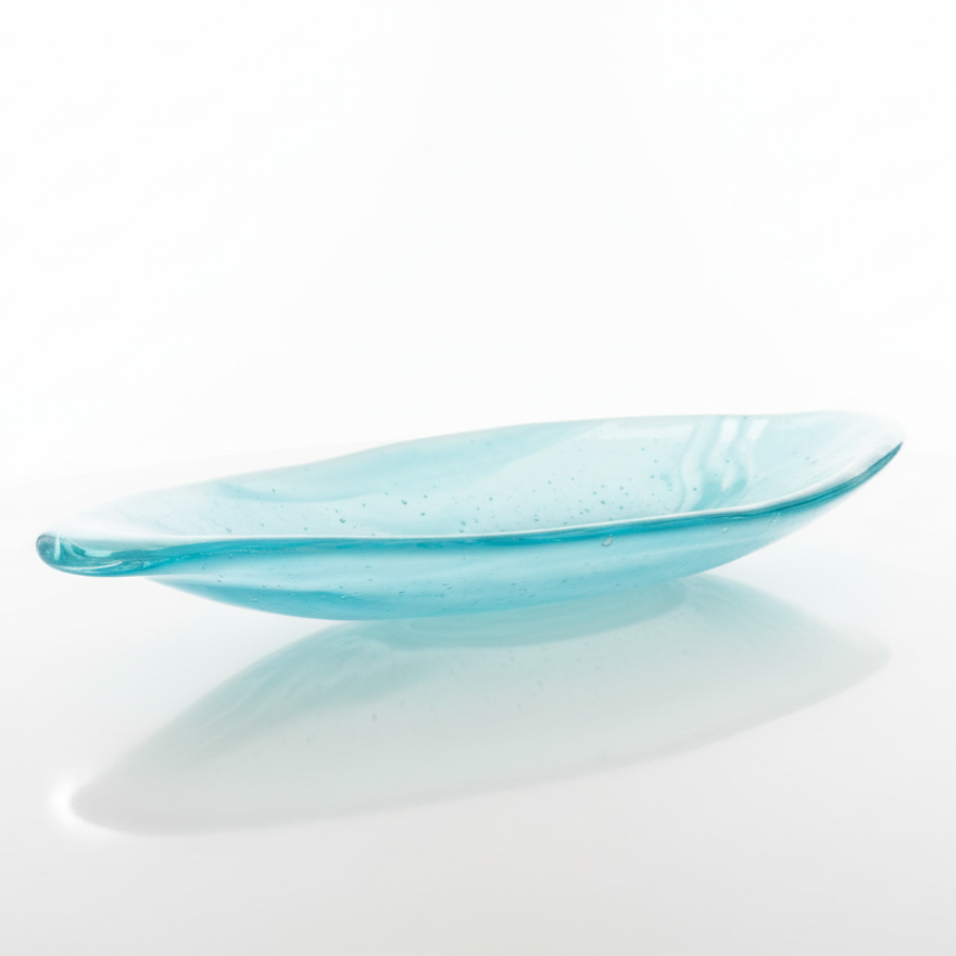 Turquoise Hand-Crafted Oval Shaped Glass Bowl