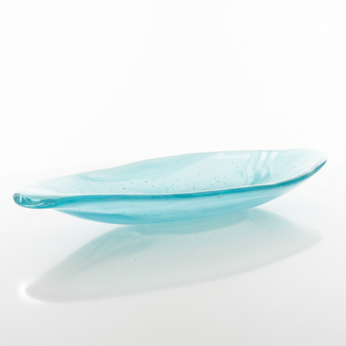 Turquoise Hand-Crafted Oval Shaped Glass Bowl